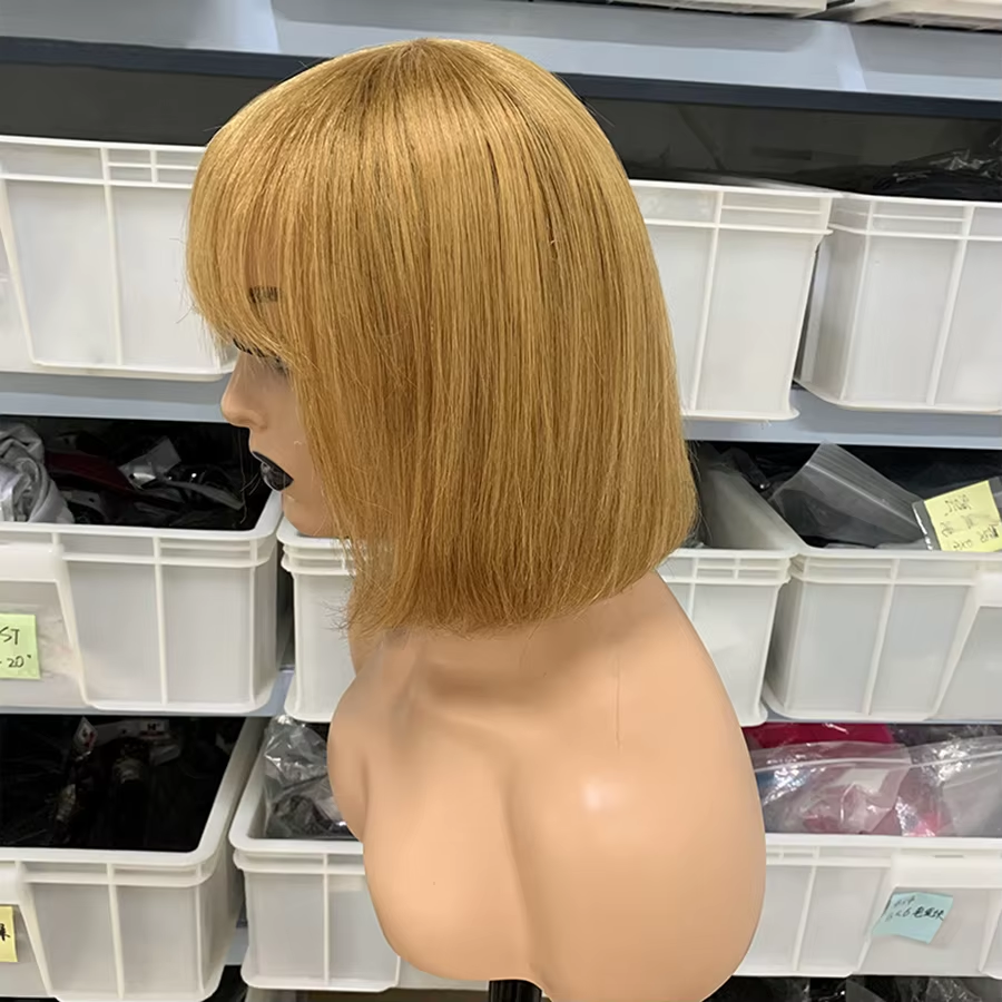 Straight Bob Wig with Bangs Human Hair Wigs Colored High Density √