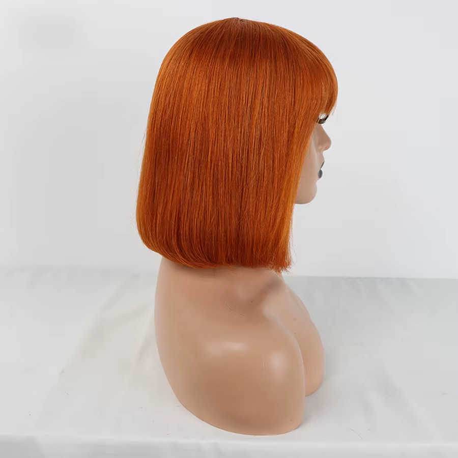 Straight Bob Wig with Bangs Human Hair Wigs Colored High Density √