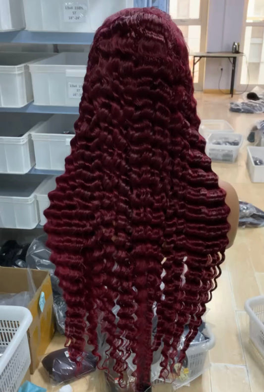 99J Deep Wig Burgundy Colored Human Hair Wig Pre-plucked T Lace Front Wigs