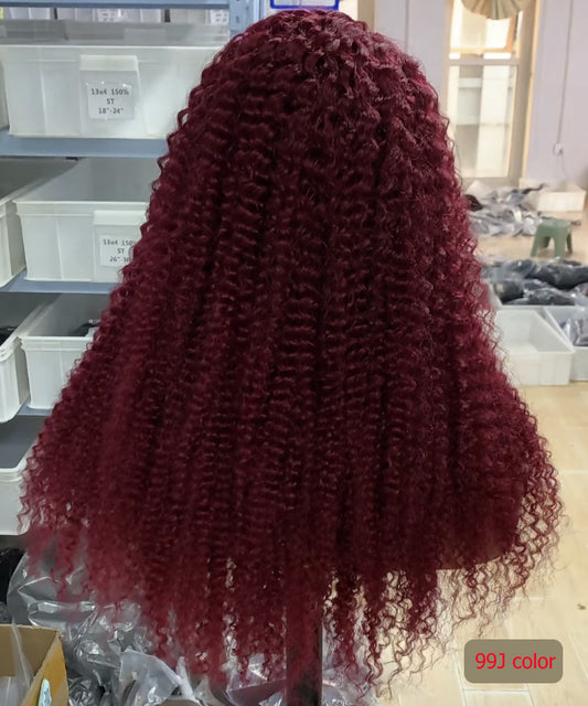 99J Burgundy Colored Human Hair Wig Lace Front Wigs Kinky Curly