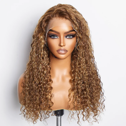 P4/27 Honey Blonde Highlight Wigs Water Wave 13x4 Lace Front Wig Peruvian Hair Curly Lace Front Human Hair Wigs For Black Women √