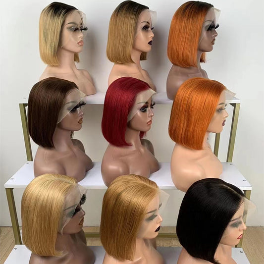 Colored Bob Lace Wig Straight Hair Lace Frontal Human Hair Short Wigs For Black Women √