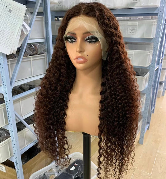13"x4" Lace Front Water Wave Wig Brown Color Wigs Free Part Human Hair Wigs