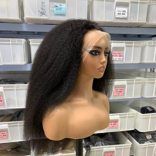 Yaki Kinky Straight Human Hair Wig Natural Hairline Preplucked With Baby Hair √
