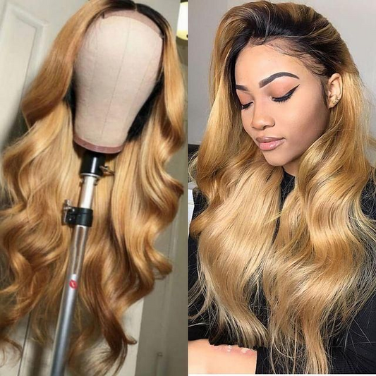 Honey Blonde 1B/27 Body Wave Lace Front Wig Ombre Color Lace Human Hair Wig Colored Frontal Wigs √