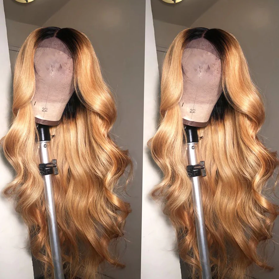 Honey Blonde 1B/27 Body Wave Lace Front Wig Ombre Color Lace Human Hair Wig Colored Frontal Wigs √