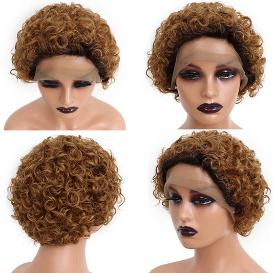 Curly Human Hair Wigs Pixie Cut Wig Colored Human Hair Wigs Cheap Wig Preplucked Hairline Wig For Women