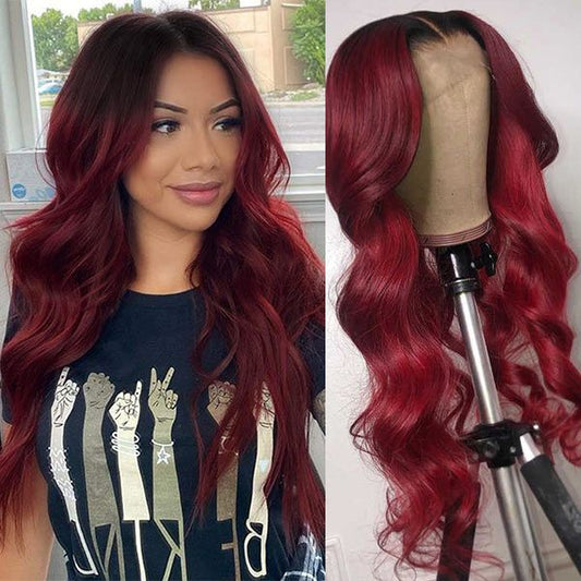 1B/99J Ombre Burgundy Wig Body Wave Remy 13x4 Lace Frontal Wigs T Part Lace Wig Glueless Wig √