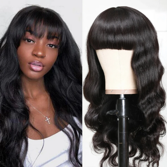 Remy Hair Best Long Hair Wigs With Bangs Human Hair Glueless Wigs Natural Black  Color √