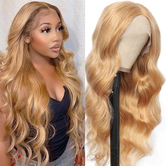 Body Wave Lace Front Wig #27 Honey Blonde Human Hair Wigs Body Wave Pre-plucked Lace Frontal Wig √