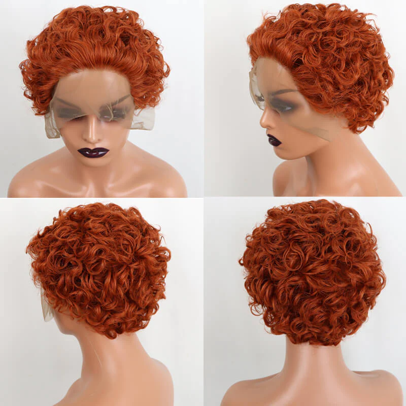 Curly Human Hair Wigs Pixie Cut Wig Colored Human Hair Wigs Cheap Wig Preplucked Hairline Wig For Women