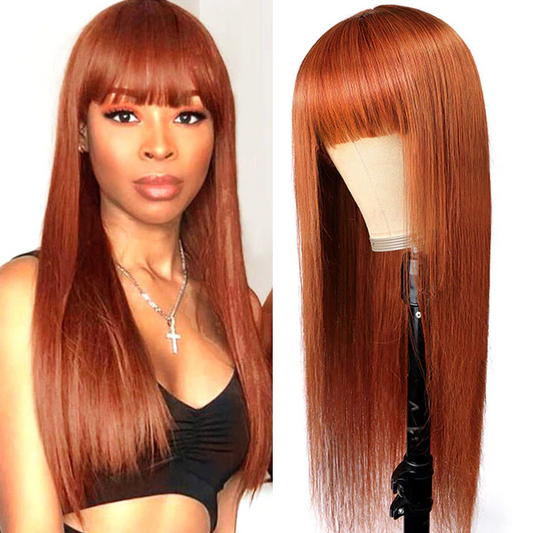 Ginger Color Straight Breathable Machine Made Glueless Wig With Bangs √