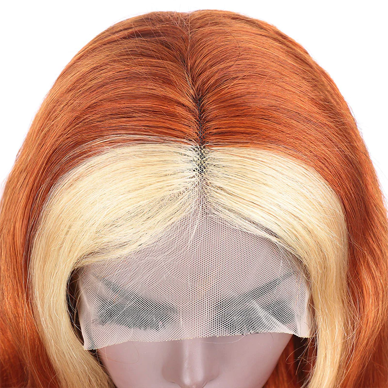 Lace Front Wigs With Blonde Highlights Ginger Color Body Wave Human Hair Wigs √