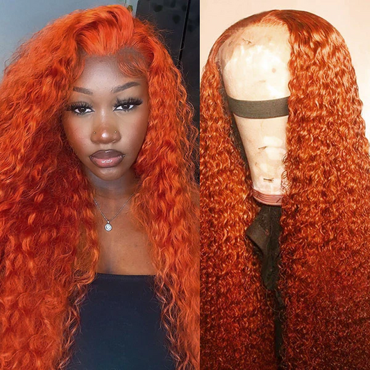 Ginger Orange Color 13x4 Lace Front Wig Curly Hair Human Hair Wigs √