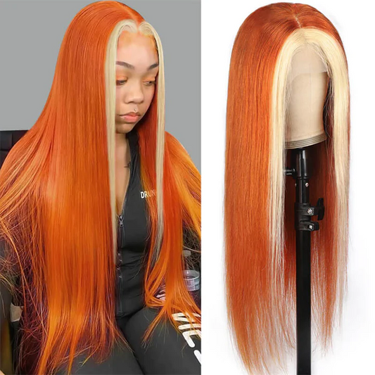 Blonde With Ginger Color Straight Human Hair Wigs Lace Frontal Wigs High Density √