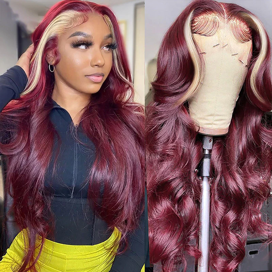 Lace Front Wig Human Hair 613 Blonde With 99J Burgundy Color Wigs 13x4 Body Wave Lace Front Wig Omber Colored Human Hair Wigs √