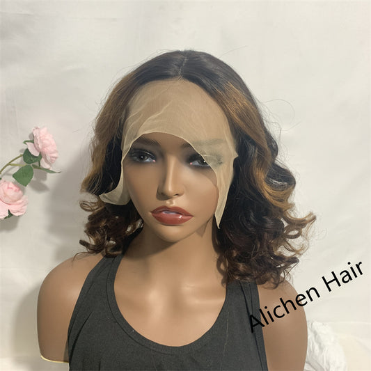 210% Density T Lace Wig Short Bob Wigs T1B/P4/30 Color Curly Wigs √