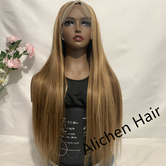 Straight Hair Lace Front Wig 100% Human Hair Wigs P4/27 Highlight Color 250% Density √
