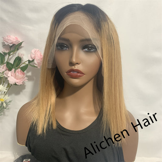 T1B/27 Colored Bob Lace Wig  Straight Hair Lace Frontal Human Hair Short Wigs 210% Density