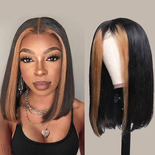 1B/27 Color Short BoB Wig Honey Blonde Straight Short Wig T Part Lace Cheap Wigs √