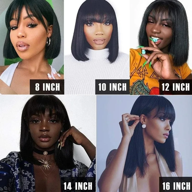 Straight Bob Wig with Bangs Human Hair Wigs 150% Density √