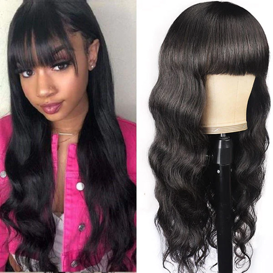 Machine Made Wig Body Wave With Bangs Virgin Human Hair Wig √