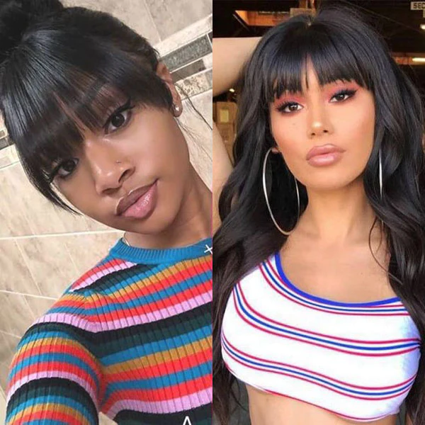 Machine Made Wig Body Wave With Bangs Virgin Human Hair Wig √