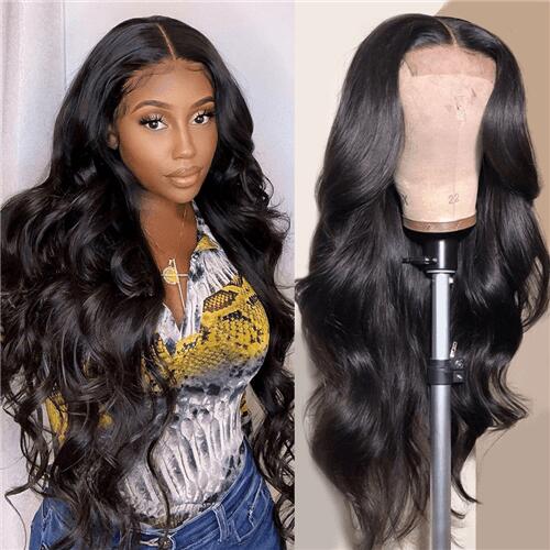 Body Wave Wigs 4x4 Lace Wig Natural Black Color √