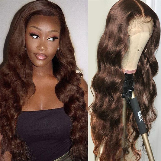 Body Wave Hair Lace Frontal Wig #4 Customized Color Brown Wig √