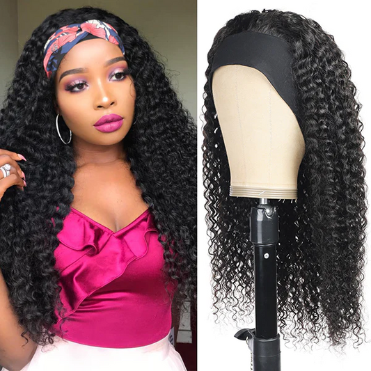 Curly Hair Human Hair Headband Wigs Glueless Wigs 210% Density √