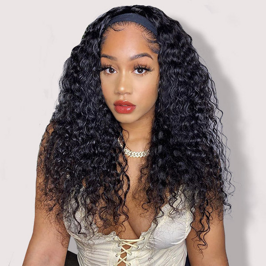 Headband Wigs Deep Wave Human Hair Wigs with Headbands 150% 180% 210% 250% Density √