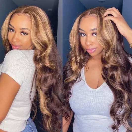 Ombre Highlight Wig Body Wave 13x4 Lace Front Wigs Human Hair Honey Blonde Colored P4/27 Pre-plucked With Baby Hair √