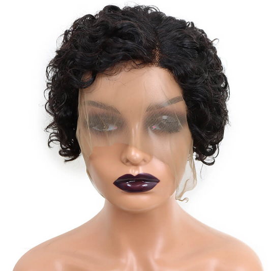 Short Side Part Pixie Cut Curly T Part Lace Human Hair Wig for Black Women