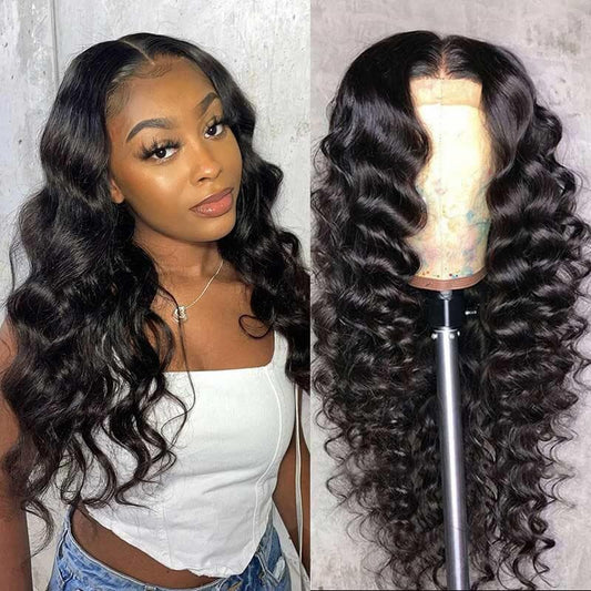 Loose Wave Lace Closure Wigs 4X4 Lace Closure Human Hair Wig Can Be Dyed Permed √