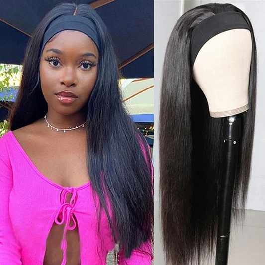Headband Wig Long Hair Wigs Glueless Human Hair Wigs Natural Black Color Straight Hair  √