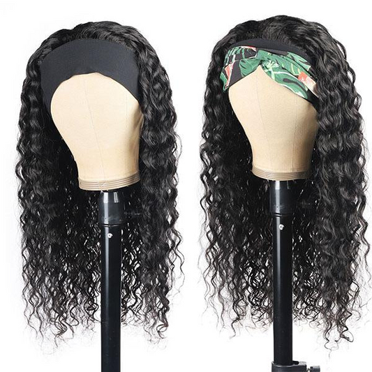 Headband Wigs No Lace Wigs Half Wigs with Headbands Water Wave Human Hair √