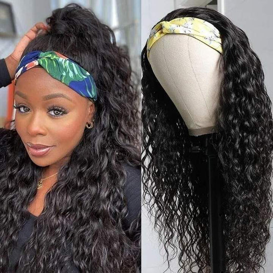 Water Wave Headband Wig 150% Density Human Hair Wigs √