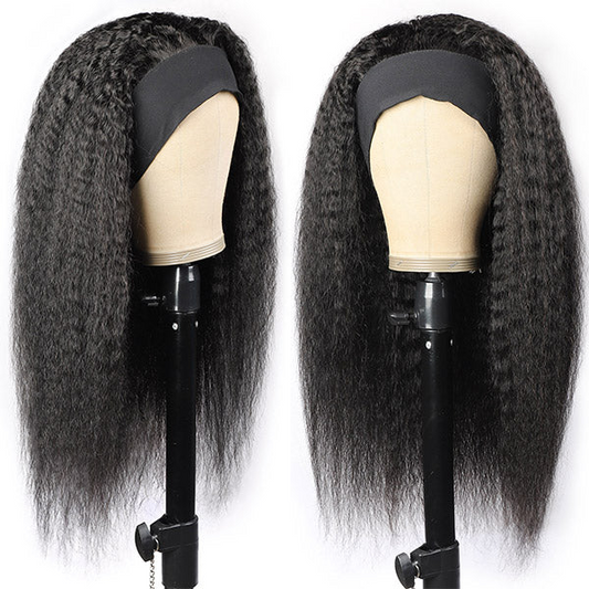 Yaki Kinky Straight Human Hair Headband Wigs Glueless Wigs 250% Density √